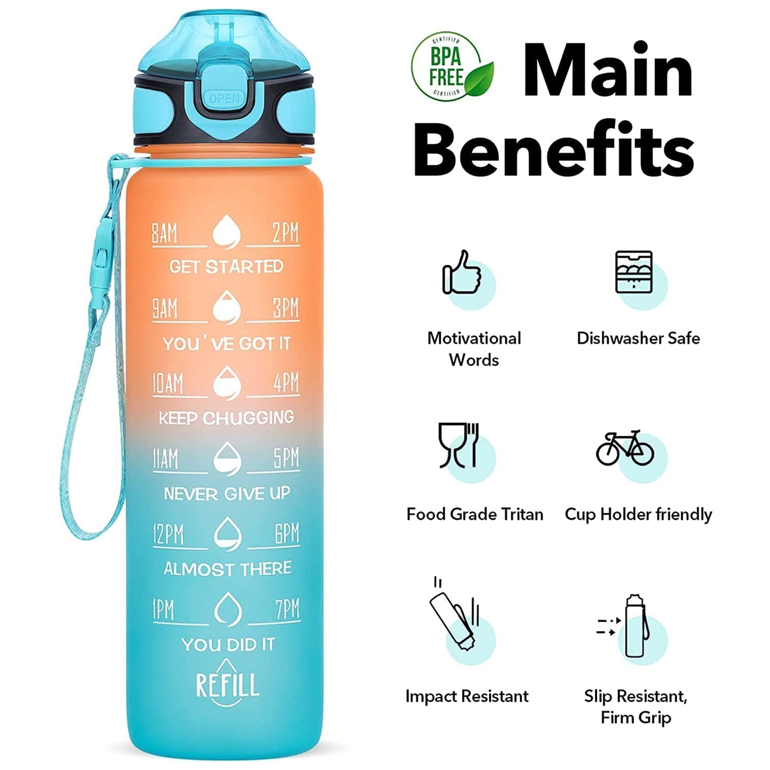0325 Motivational Water Bottle with Straw & Time Marker, BPA-Free Tritan Portable Gym Water Bottle, Leakproof Reusable, Special Design for Your Sports Activity, Hiking, Camping DeoDap 0325 Motivational Water Bottle with Straw & Time Marker, BPA-Free Tritan Portable Gym Water Bottle, Leakproof Reusable, Special Design for Your Sports Activity, Hiking, Camping DeoDap